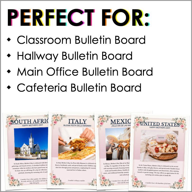Mother’s Day Traditions Around the World – Printable Cultural Bulletin Board Poster Set - Teacher Jeanell