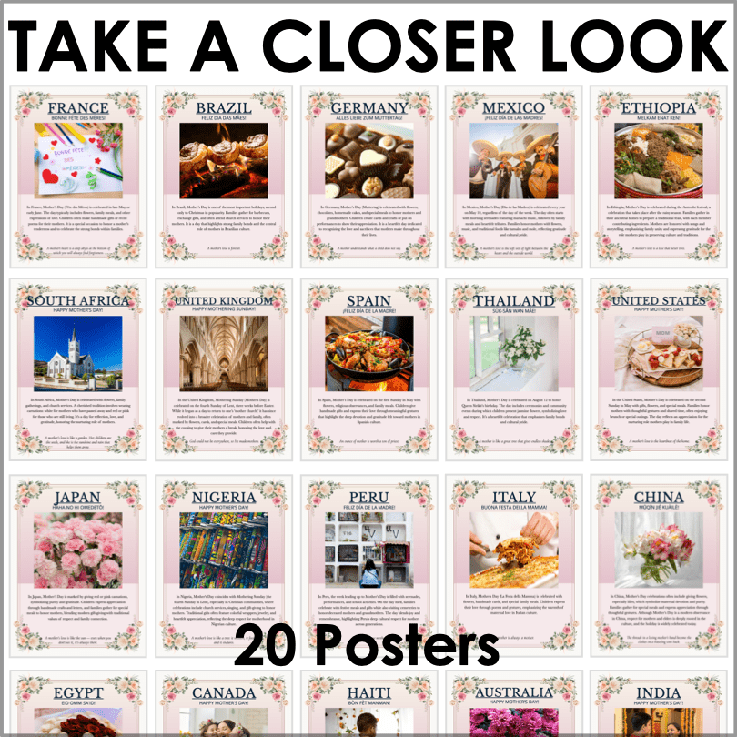 Mother’s Day Traditions Around the World – Printable Cultural Bulletin Board Poster Set - Teacher Jeanell