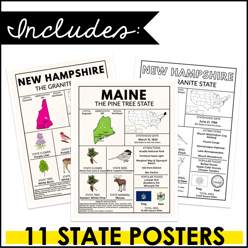 Northeast Region State Facts Poster Bundle – Educational Geography Prints for Classrooms & Home Learning - Teacher Jeanell