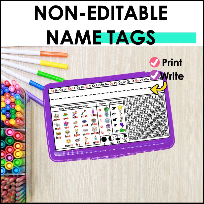 Pencil Box Name Tags Editable 2nd - 3rd Grade - Teacher Jeanell