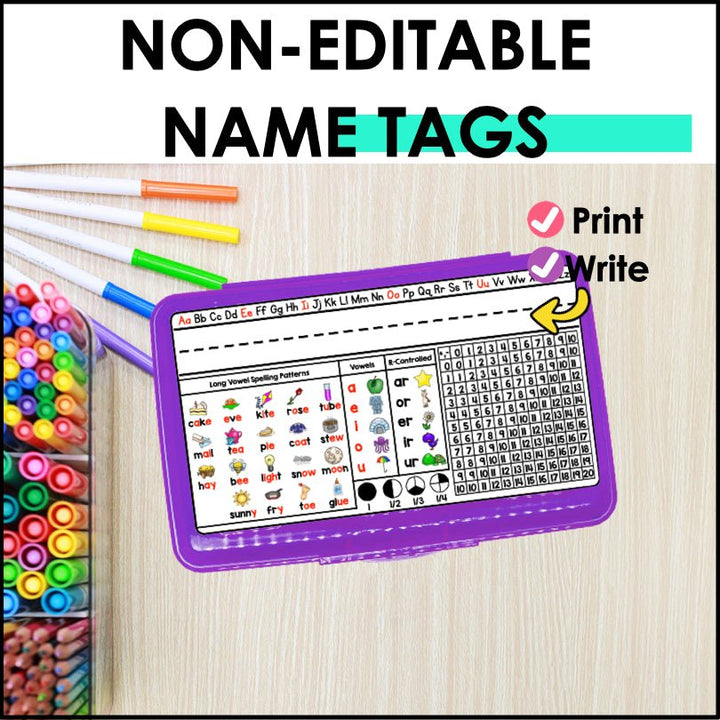 Pencil Box Name Tags Editable 2nd - 3rd Grade - Teacher Jeanell