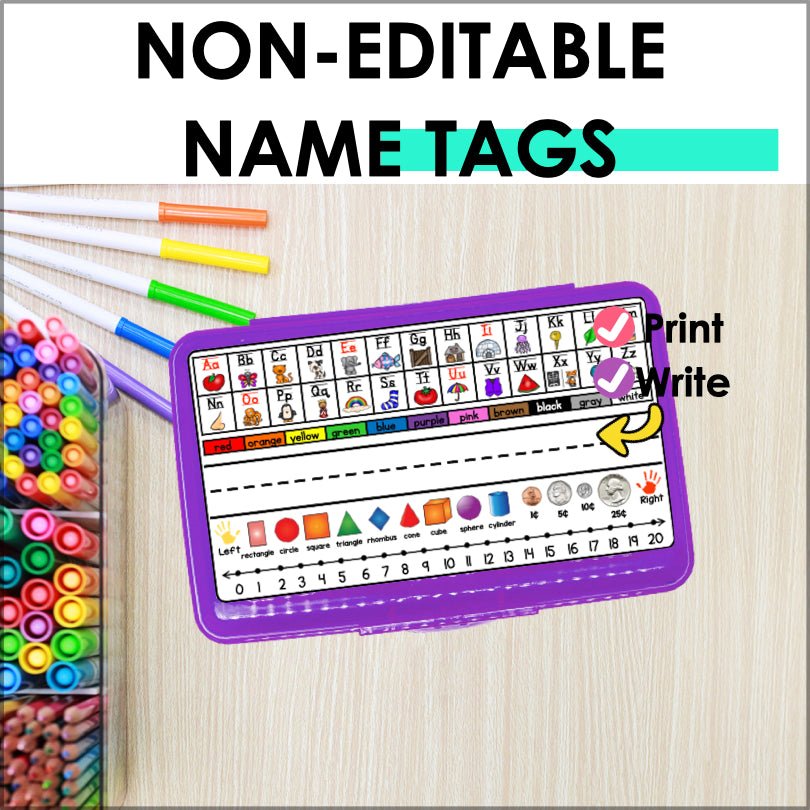 Pencil Box Name Tags Editable Kindergarten - 1st Grade - Teacher Jeanell