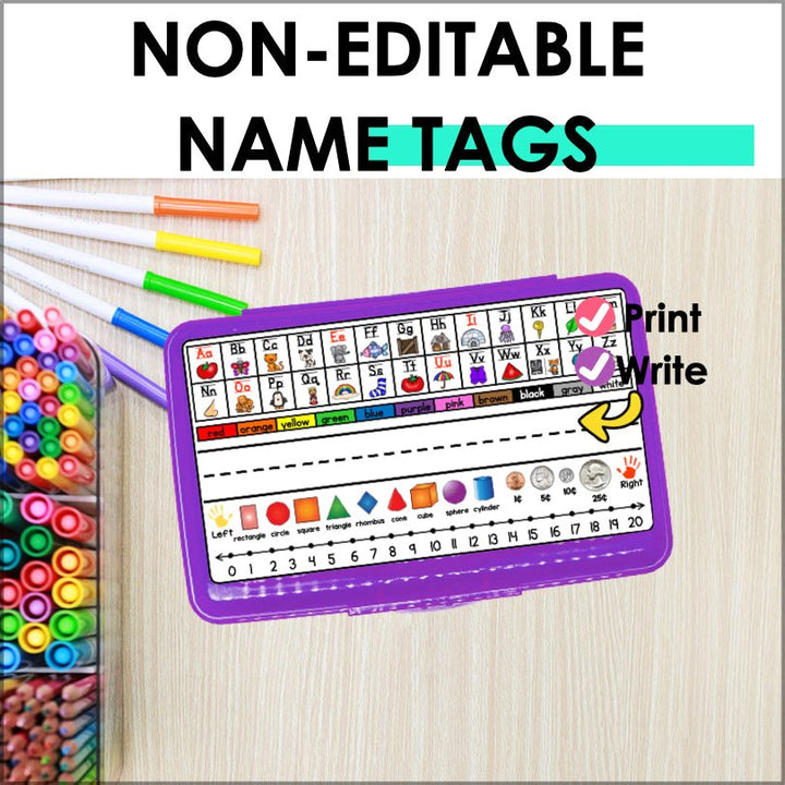 Pencil Box Name Tags Editable Kindergarten - 1st Grade - Teacher Jeanell