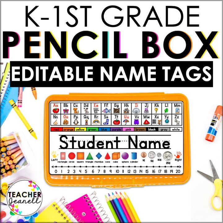 Pencil Box Name Tags Editable Kindergarten - 1st Grade - Teacher Jeanell