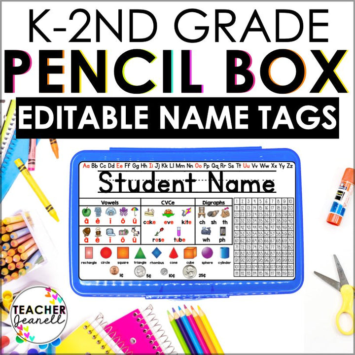 Pencil Box Name Tags Editable Kindergarten - 2nd Grade - Teacher Jeanell