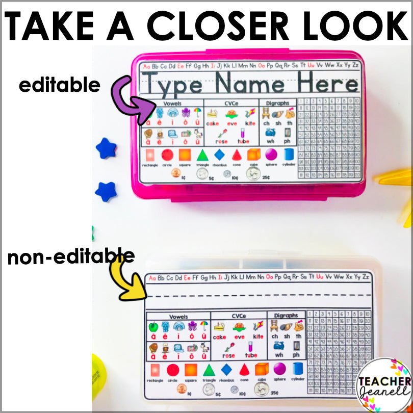 Pencil Box Name Tags Editable Kindergarten - 2nd Grade - Teacher Jeanell