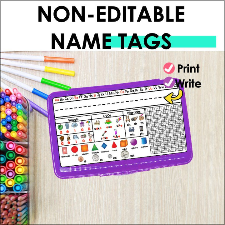 Pencil Box Name Tags Editable Kindergarten - 2nd Grade - Teacher Jeanell