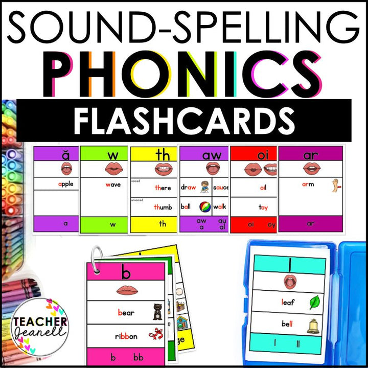 Phonics Sound - Spelling Flashcards for Improved Reading and Spelling Skills - Neon - Teacher Jeanell