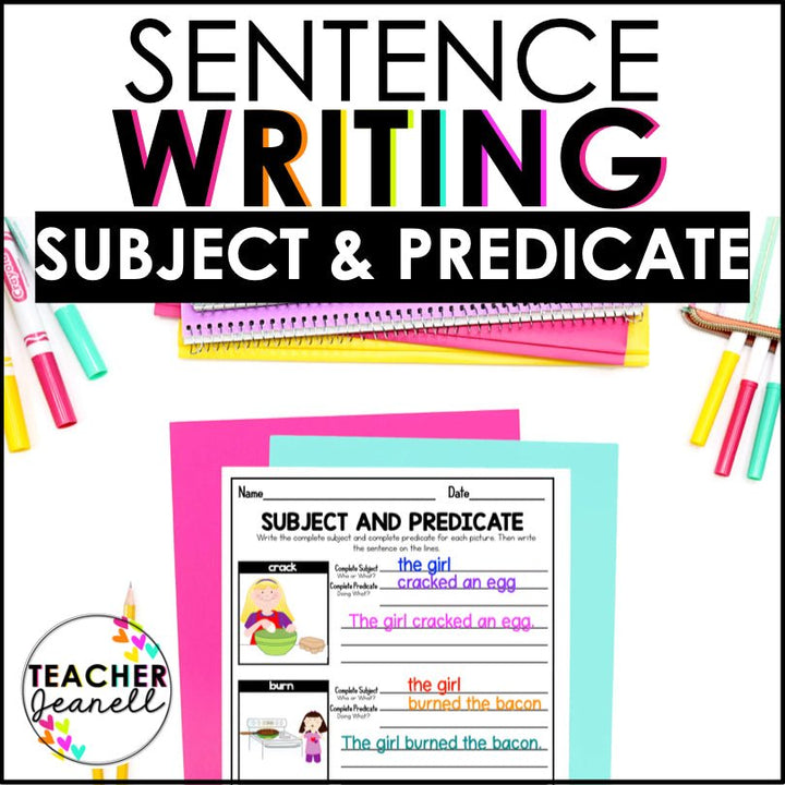 Picture Prompt Subject and Predicate Sentence Builder - Sentence Writing - Teacher Jeanell