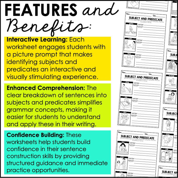 Picture Prompt Subject and Predicate Sentence Builder - Sentence Writing - Teacher Jeanell