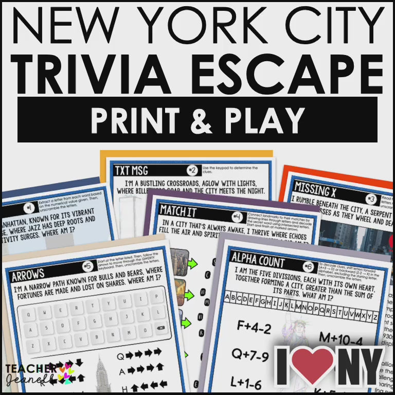 Escape the Big Apple: NYC Heist Trivia Game - Printable Escape Room Family Game Educational Puzzle
