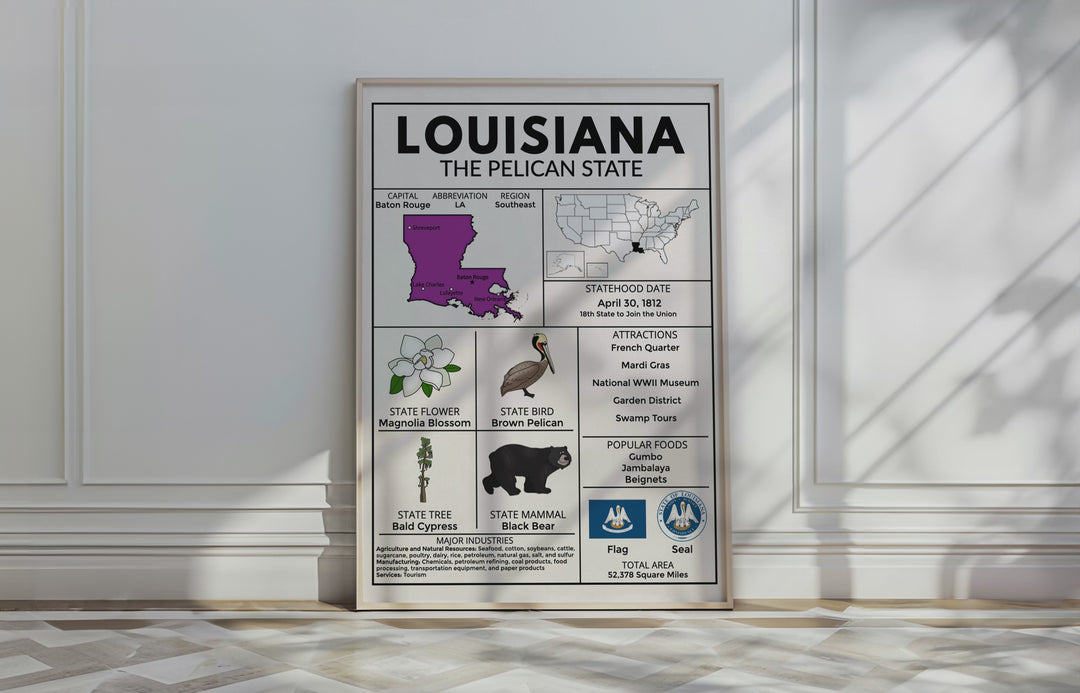 South Region State Facts Poster Bundle – Educational Geography Prints for Classrooms & Home Learning