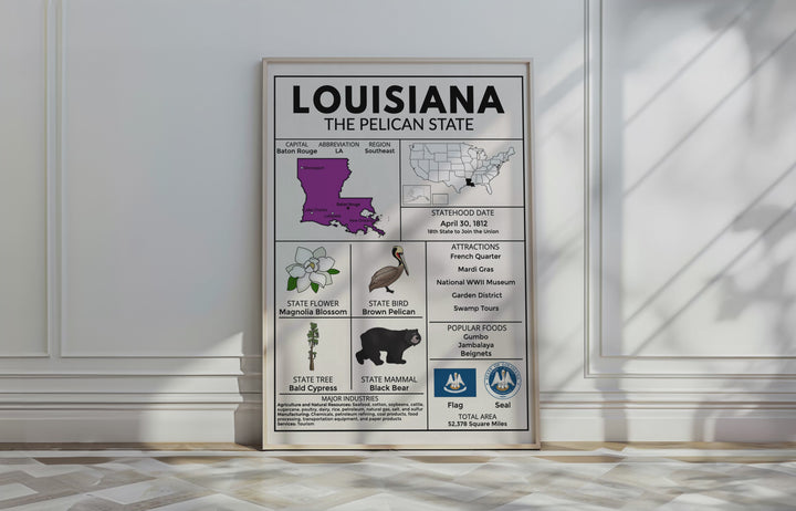 South Region State Facts Poster Bundle – Educational Geography Prints for Classrooms & Home Learning