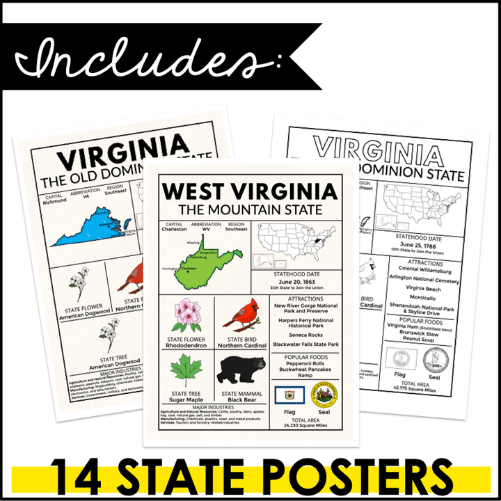 South Region State Facts Poster Bundle – Educational Geography Prints for Classrooms & Home Learning - Teacher Jeanell