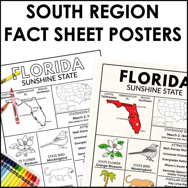 South Region State Facts Poster Bundle – Educational Geography Prints for Classrooms & Home Learning - Teacher Jeanell