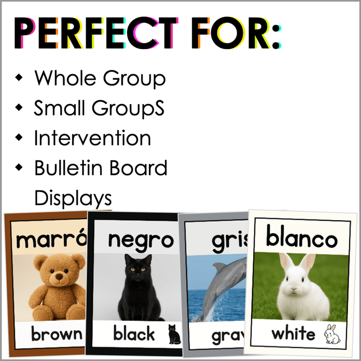 Spanish Color Words Posters – Bright, Bilingual Classroom Vocabulary Display - Teacher Jeanell