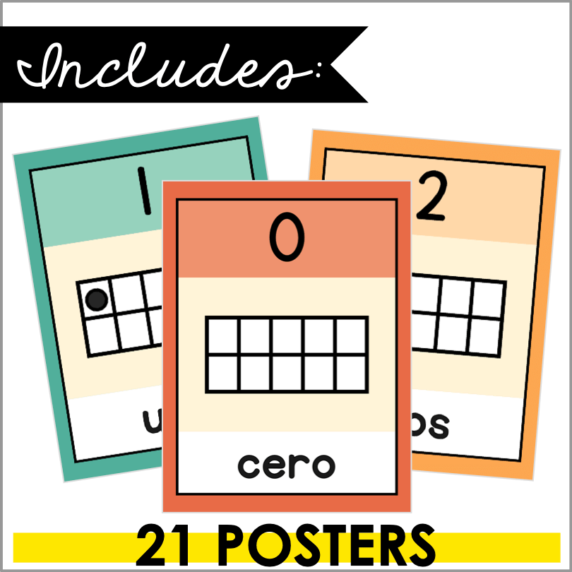 Spanish Number Posters 0–20 with Ten Frames - Teacher Jeanell
