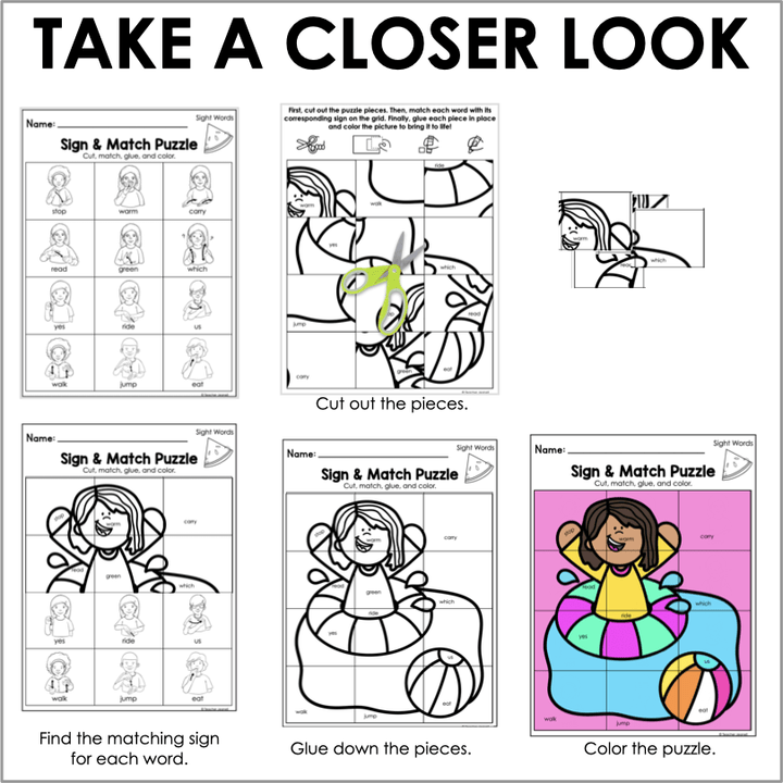 Summer - Themed ASL Sign and Match Puzzle – Interactive American Sign Language Learning for Kids - Teacher Jeanell