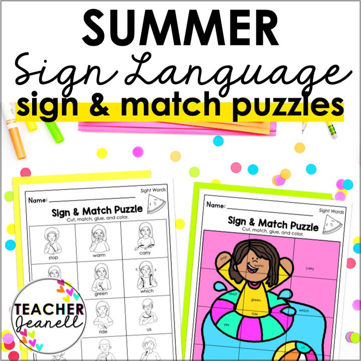 Summer - Themed ASL Sign and Match Puzzle – Interactive American Sign Language Learning for Kids - Teacher Jeanell