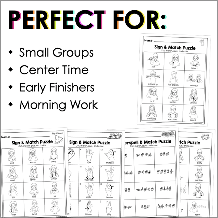 Summer - Themed ASL Sign and Match Puzzle – Interactive American Sign Language Learning for Kids - Teacher Jeanell