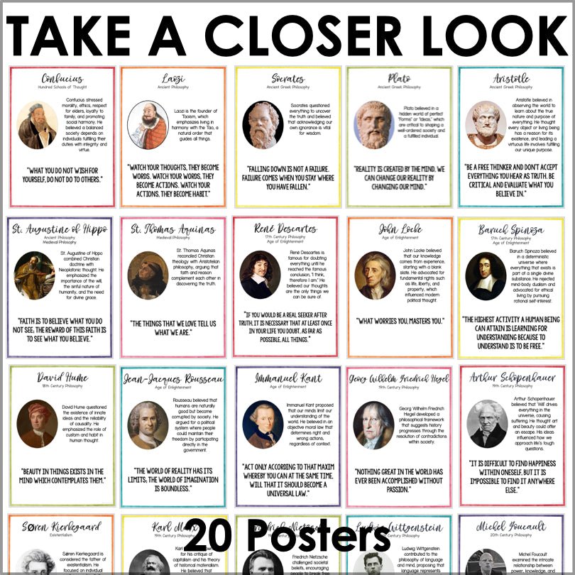 Thinkers and Philosophers Bulletin Board Poster Set - Philosophy Posters - Teacher Jeanell