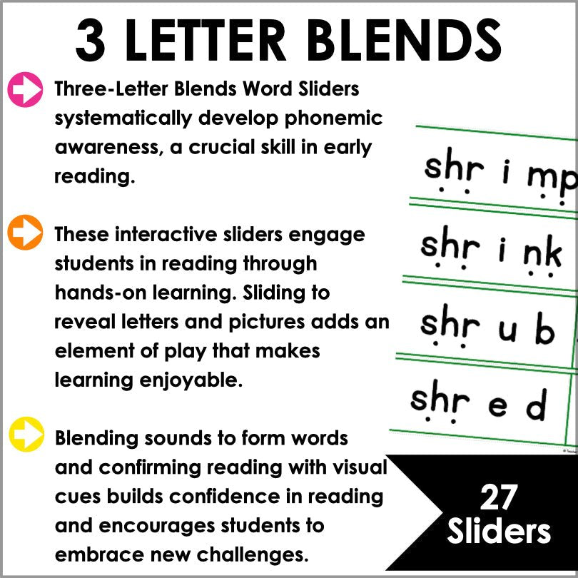 Trigraphs Segmenting and Blending Cards - 3 Letter Blends Word Sliders - Teacher Jeanell