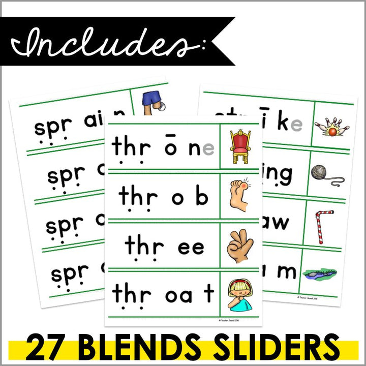 Trigraphs Segmenting and Blending Cards - 3 Letter Blends Word Sliders - Teacher Jeanell