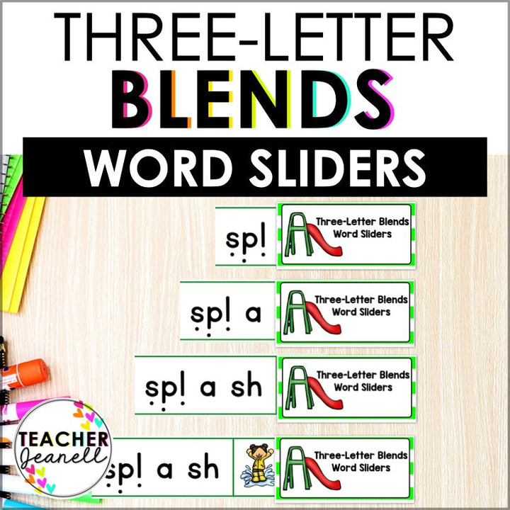 Trigraphs Segmenting and Blending Cards - 3 Letter Blends Word Sliders - Teacher Jeanell