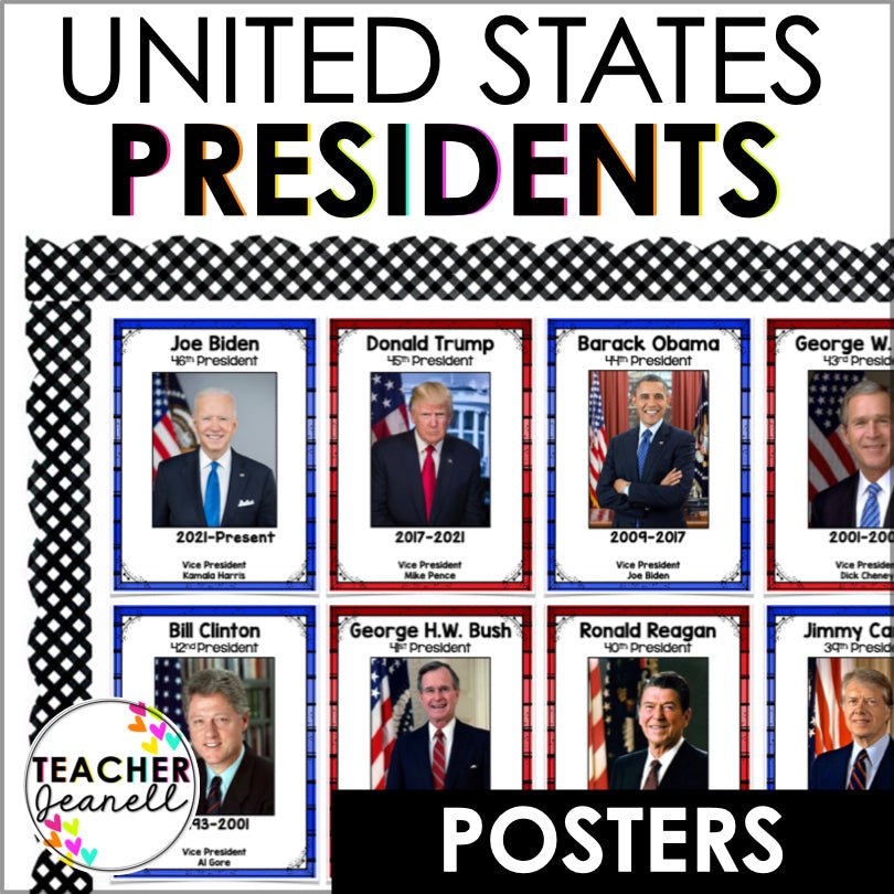 U.S. Presidents Poster Set - Presidents' Day Bulletin Board, American Presidents - Teacher Jeanell