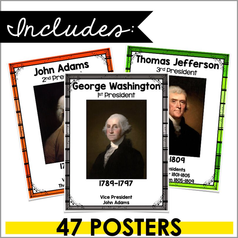 U.S. Presidents Poster Set - Presidents' Day Bulletin Board, American Presidents - Teacher Jeanell