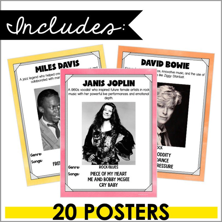 20th Century Music Posters and Bulletin Board Display | Famous Musicians Posters - Teacher Jeanell