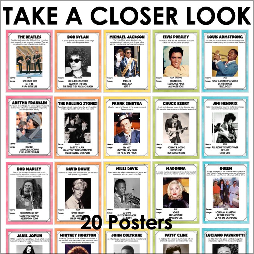 20th Century Music Posters and Bulletin Board Display | Famous Musicians Posters - Teacher Jeanell