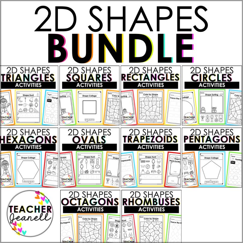 2D Shape Activities Bundle | 2D Shapes Worksheets | Shape Recognition - Teacher Jeanell