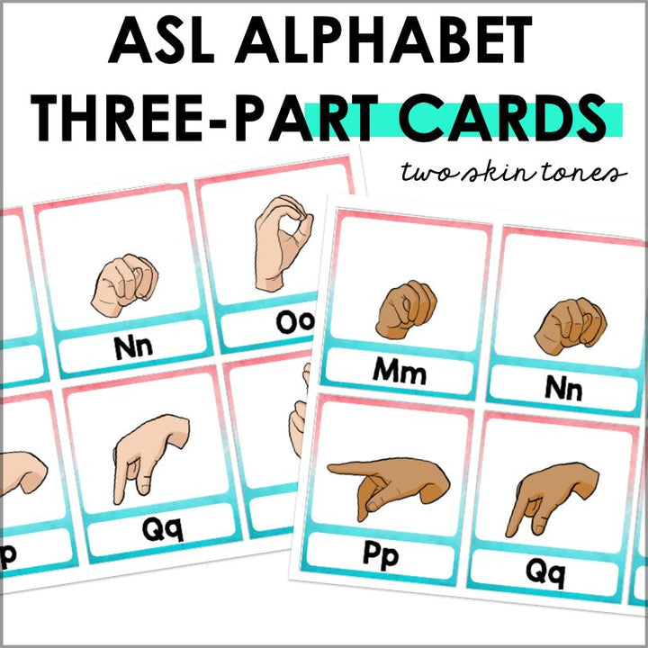 ASL Alphabet Montessori Nomenclature Three-Part Cards - Teacher Jeanell