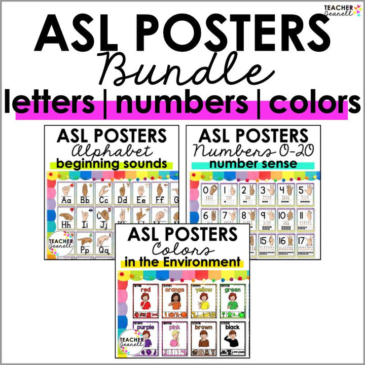 ASL Alphabet, Numbers, and Colors Poster Set - Teacher Jeanell