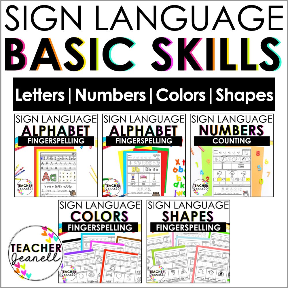 ASL Alphabet, Numbers, Colors, and Shapes Practice Bundle for Primary ...