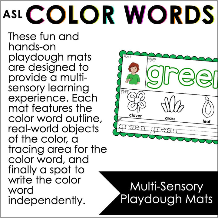 ASL American Sign Language Playdough Mats - Colors - Teacher Jeanell
