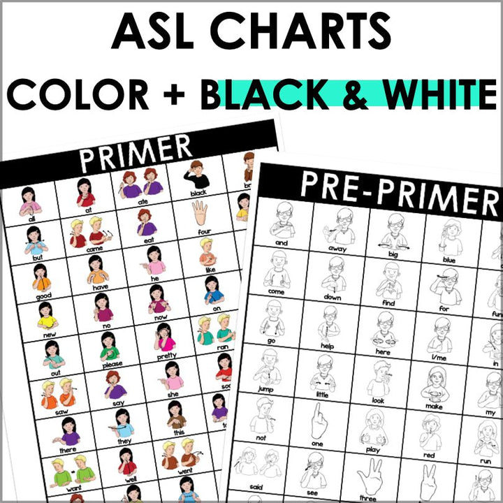 ASL American Sign Language Pre-Primer and Primer Sight Word Charts - Teacher Jeanell