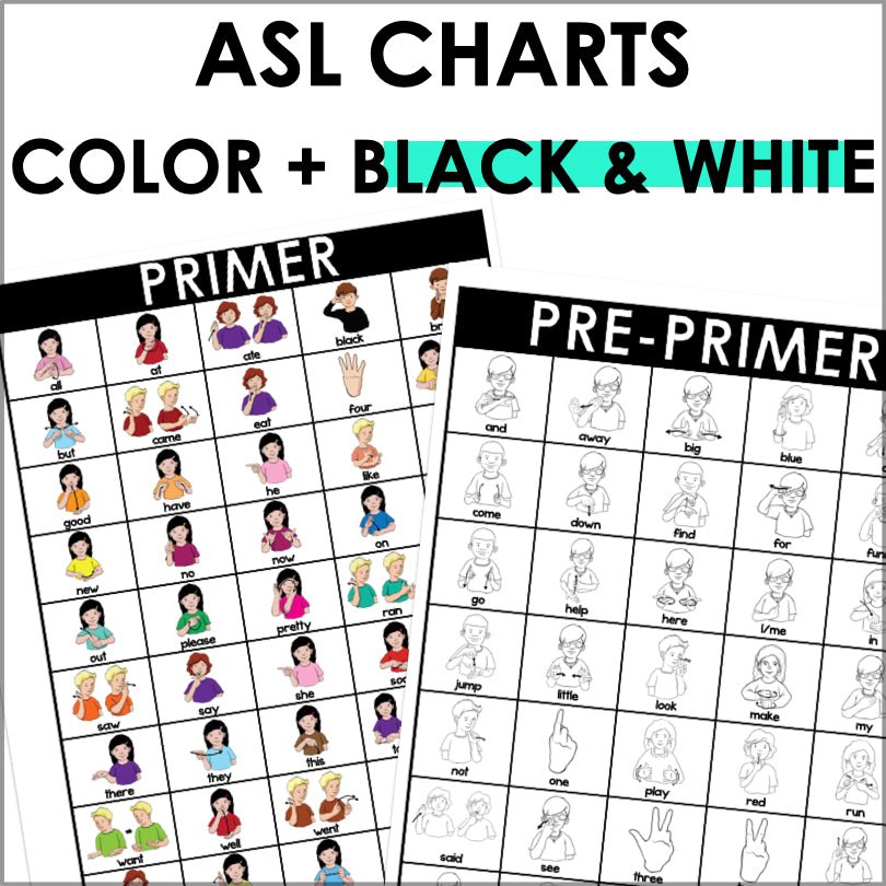 Earlier In Asl ASL Pre-Primer and Primer Sight Word Charts for Early Literacy ...