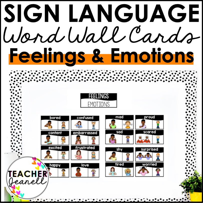 ASL American Sign Language Word Wall Cards - Feelings and Emotions - Teacher Jeanell