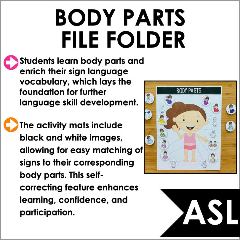 ASL Body Parts File Folder Games - ASL Busy Book - Teacher Jeanell