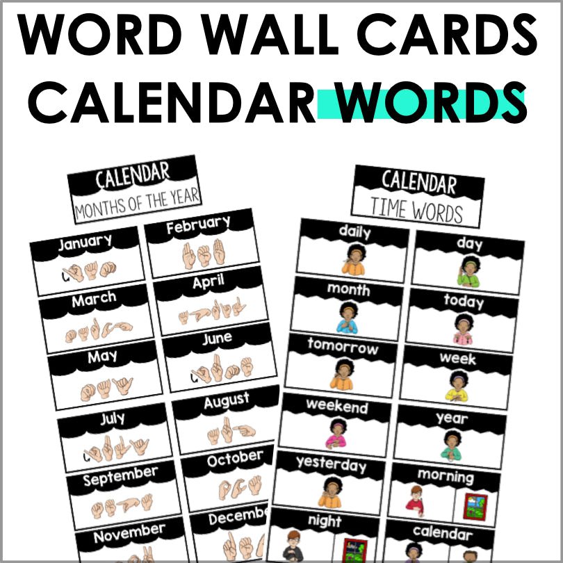 American Sign Language (ASL) Calendar Word Wall Cards Teacher Jeanell