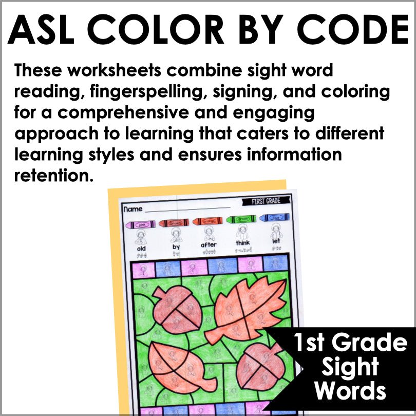 Asl Code Worksheet ASL Color by Code First Grade Sight Words Worksheets – Teacher Jeanell