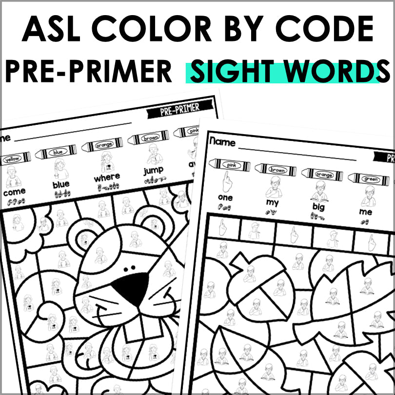 ASL Color by Code Pre-Primer Sight Words Worksheets - Teacher Jeanell