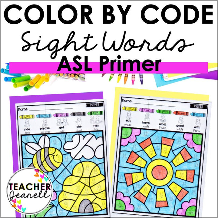 ASL Color by Code Primer Sight Words Worksheets - Teacher Jeanell