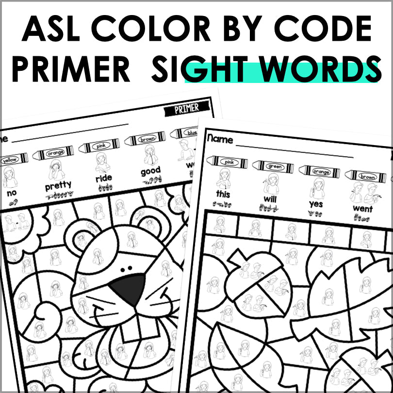 Asl Code Worksheet ASL Color by Code Primer Sight Word Worksheets for Reading & Signing ...