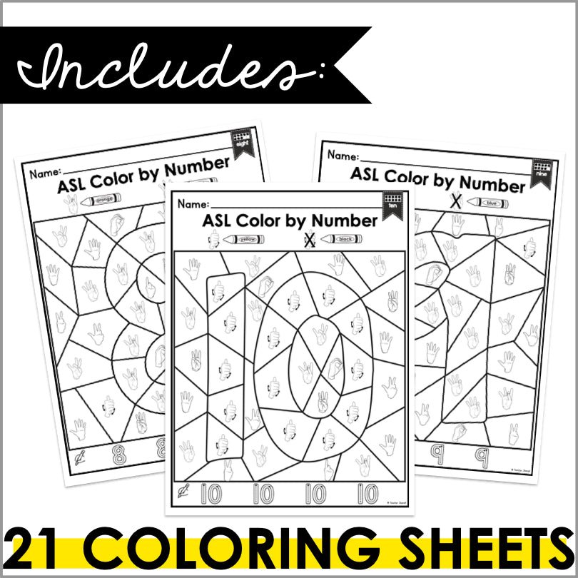 ASL Color by Code Printables Numbers 0-20 - Teacher Jeanell