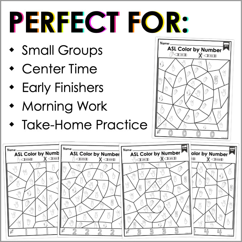 ASL Color by Code Numbers 0–20 Worksheets for Sign Language Practice ...