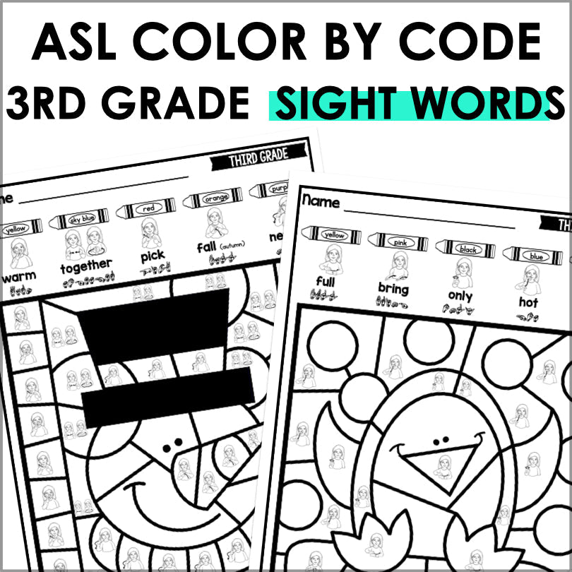 ASL Color by Code Third Grade Sight Words Worksheets - Teacher Jeanell
