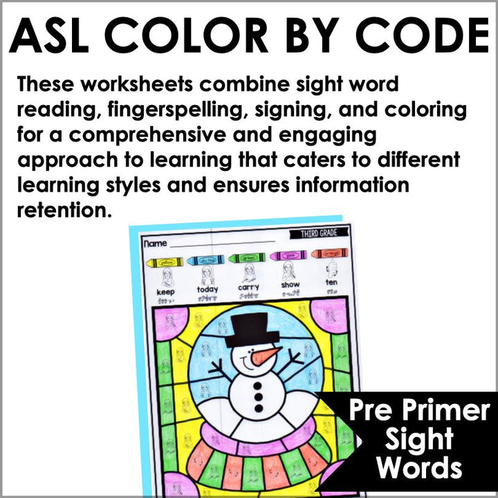 ASL Color by Code Third Grade Sight Words Worksheets - Teacher Jeanell